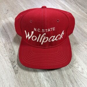 VTG Sports Specialties NC State Wolfpack Script Snapback Hat Red Wool Cap